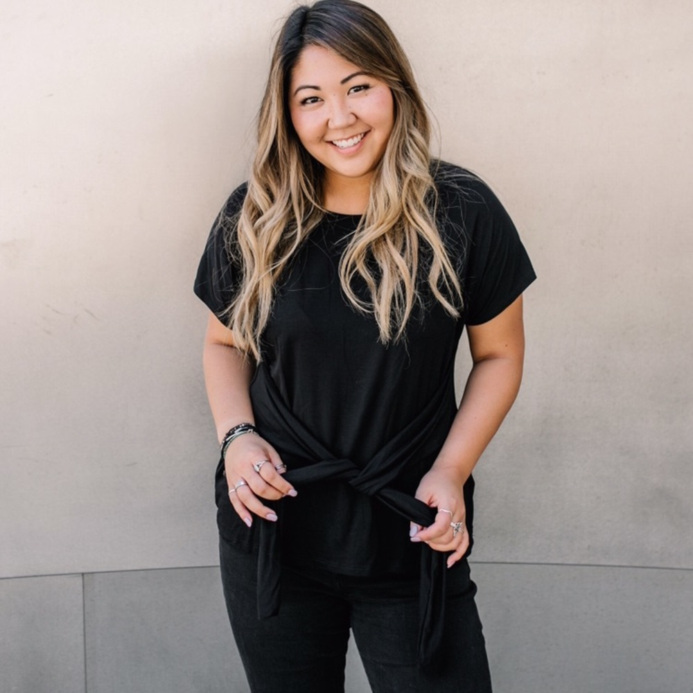 Black blouse with wrap around ties